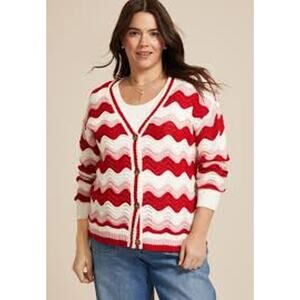 NWOT MAURICES Oversized Size M Wavy Striped Knit Cardigan